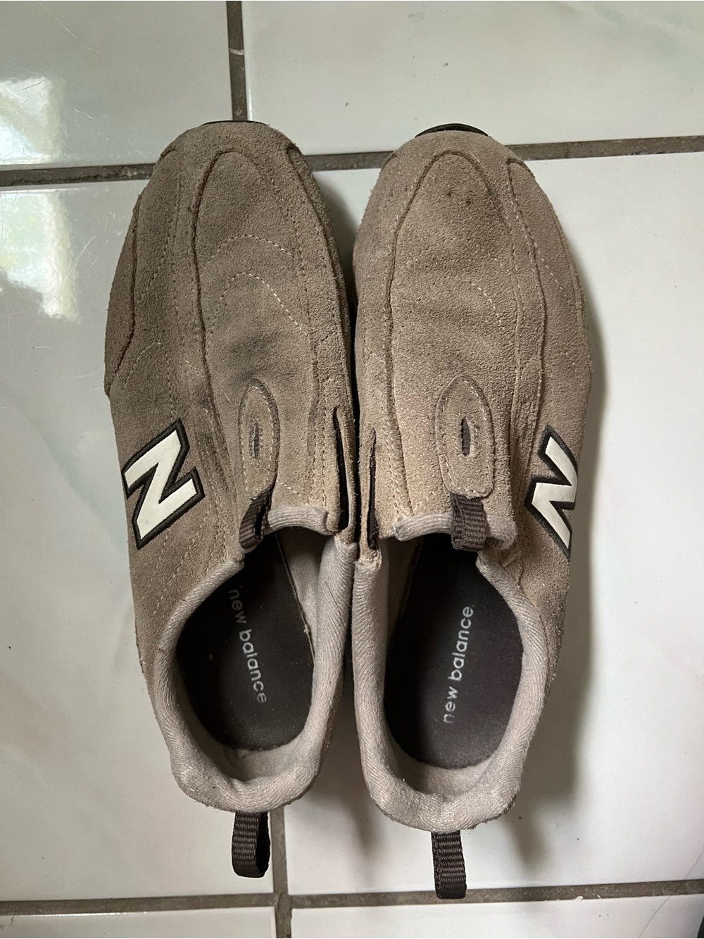 New Balance Men’s Slip-On Suede Loafers — Taupe